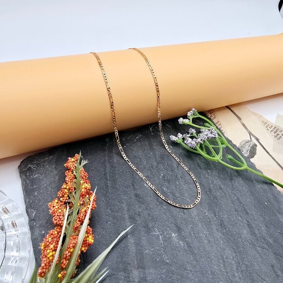 Rose Gold Flat Link Chain Necklace | Gold Plated Brass | 17.7 Inch, XPNL0018 - Picture 4 of 12